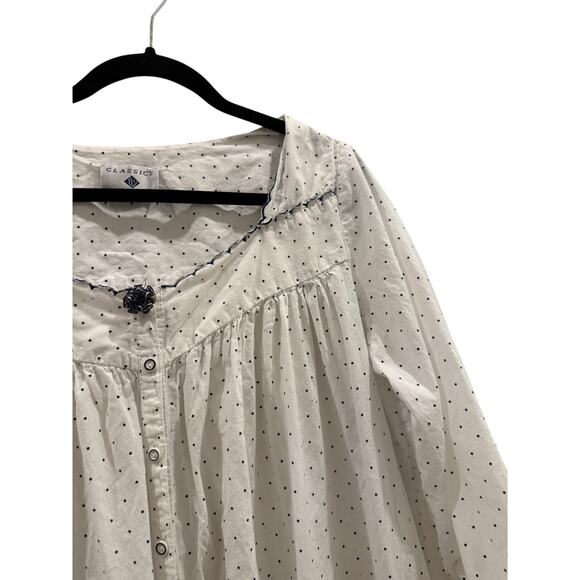 Vtg Classics by Eileen West House Coat Pajamas Long White w/ Polka Dots - Picture 3 of 6